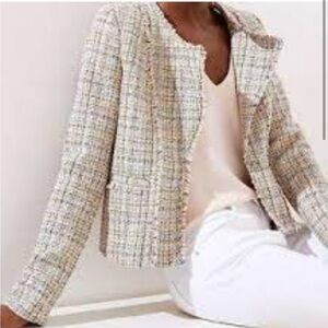 Loft frayed tweed multi color open blazer size 2